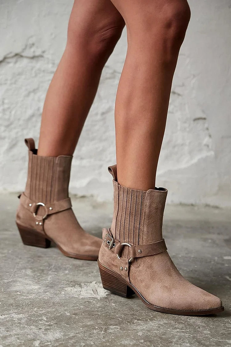 Anaïs™ | Western Ankle Boots in Suede