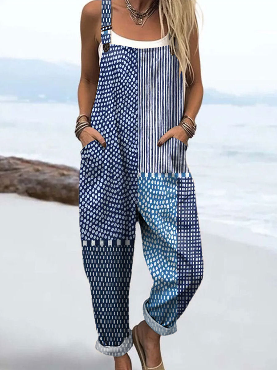 Blue Patchwork Jumpsuit