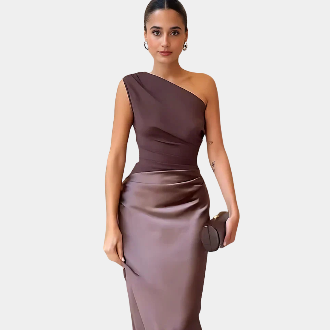 Agnieszka – Satin Maxi Dress with One Shoulder