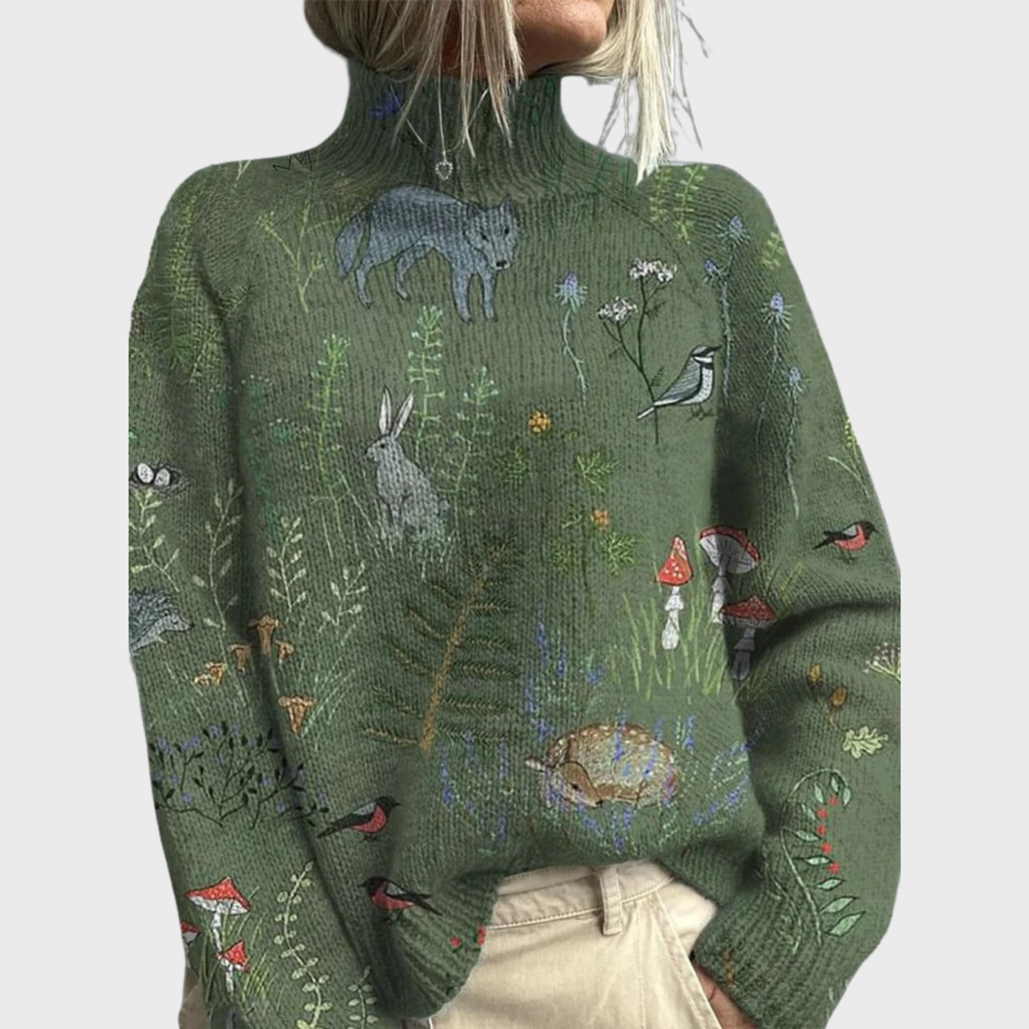 Cedar | Cozy Knitted Sweater with Forest-Inspired Print