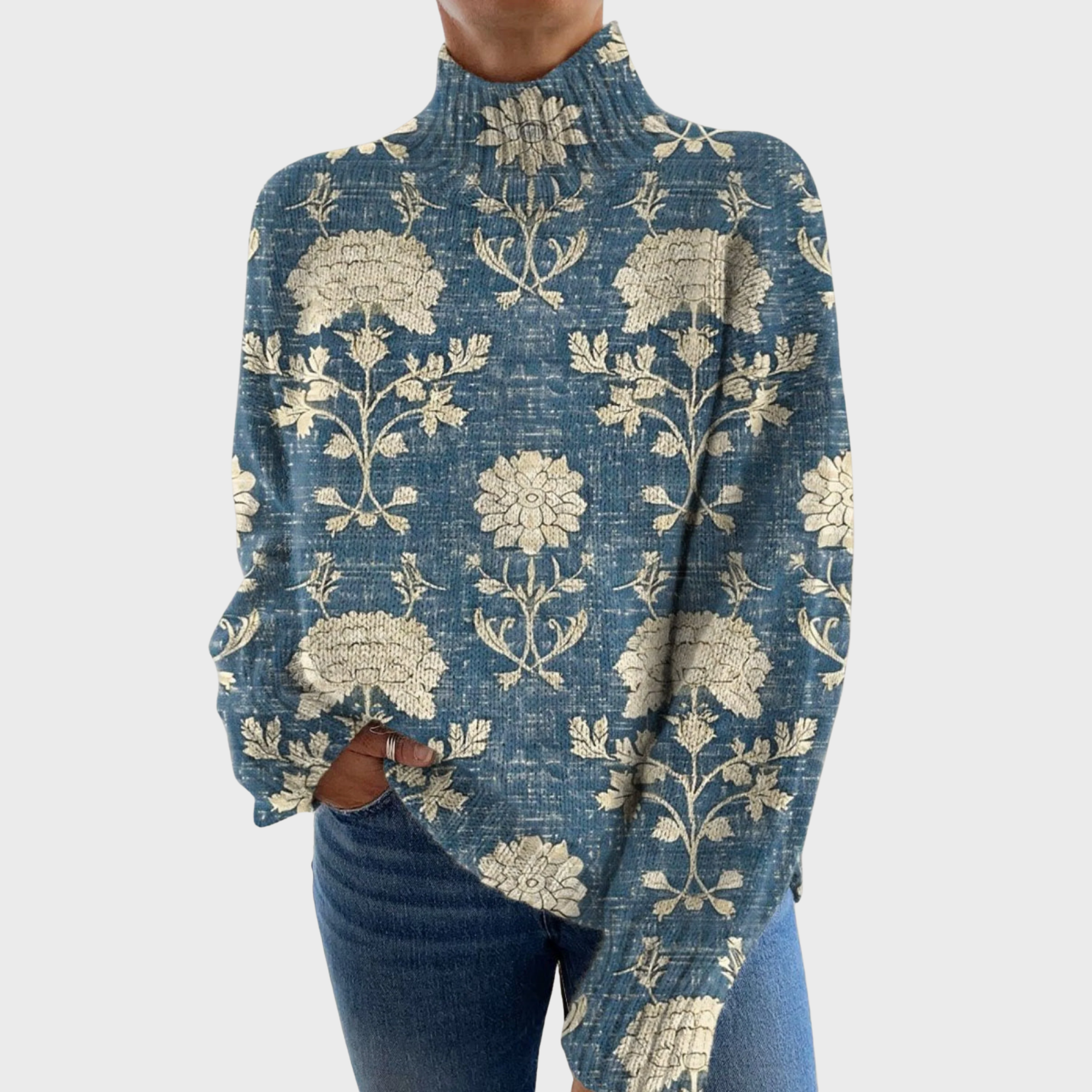 Cedar| Women's Vintage Cute Floral Pattern Crocheted Turtleneck