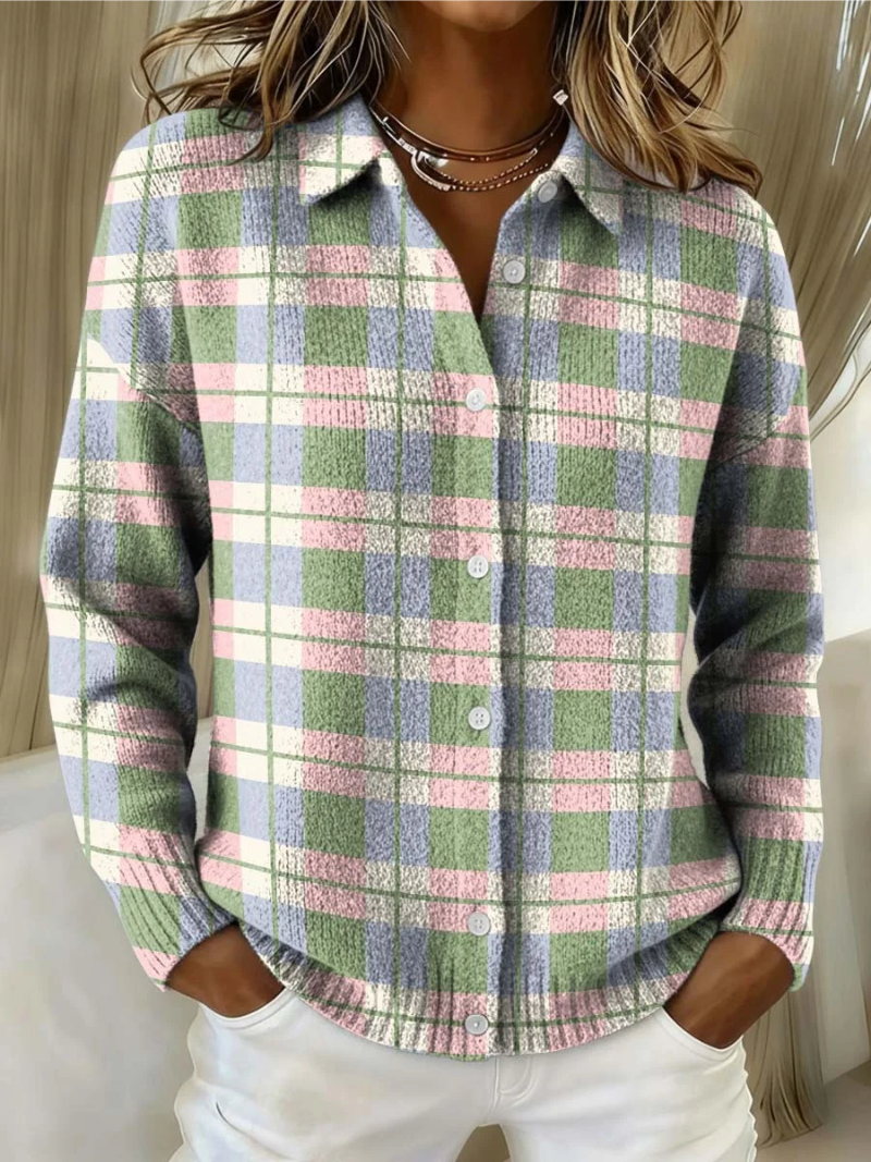 Anneliese | Pastel Plaid Button Cardigan