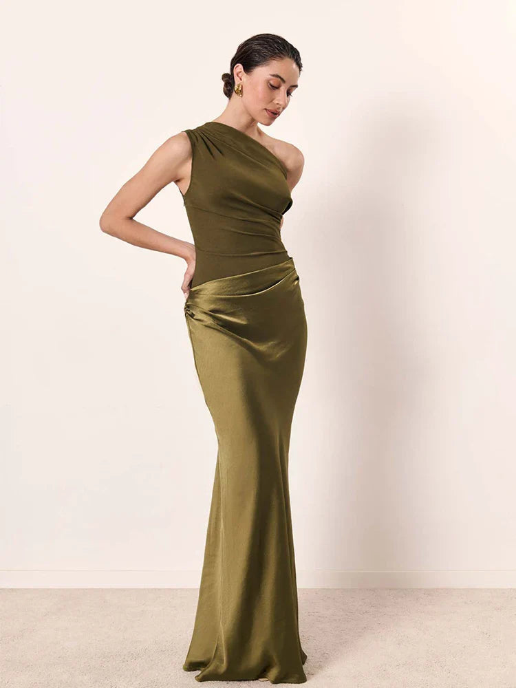 Agnieszka – Satin Maxi Dress with One Shoulder