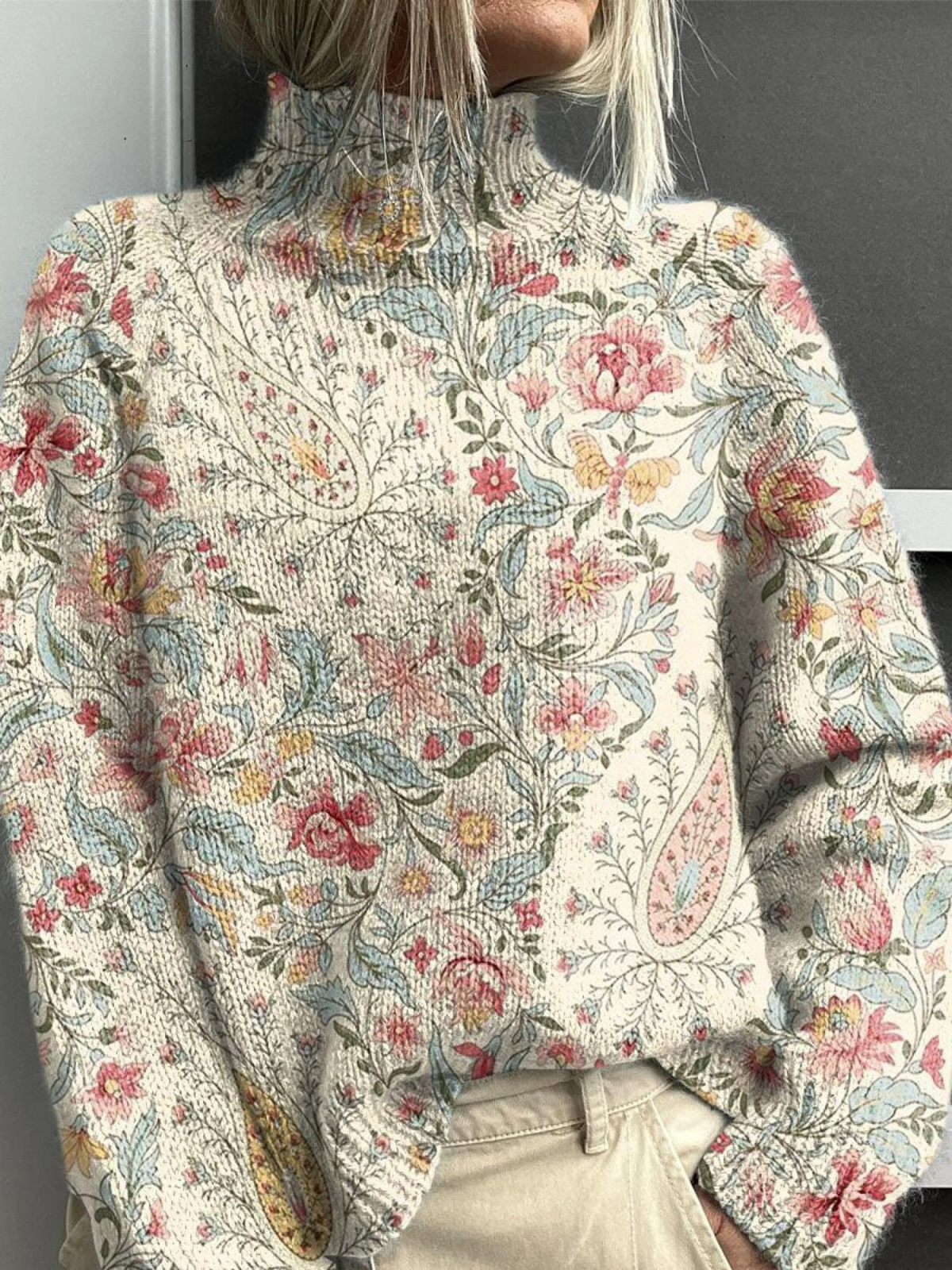 Cedar | Vintage flower knit turtleneck
