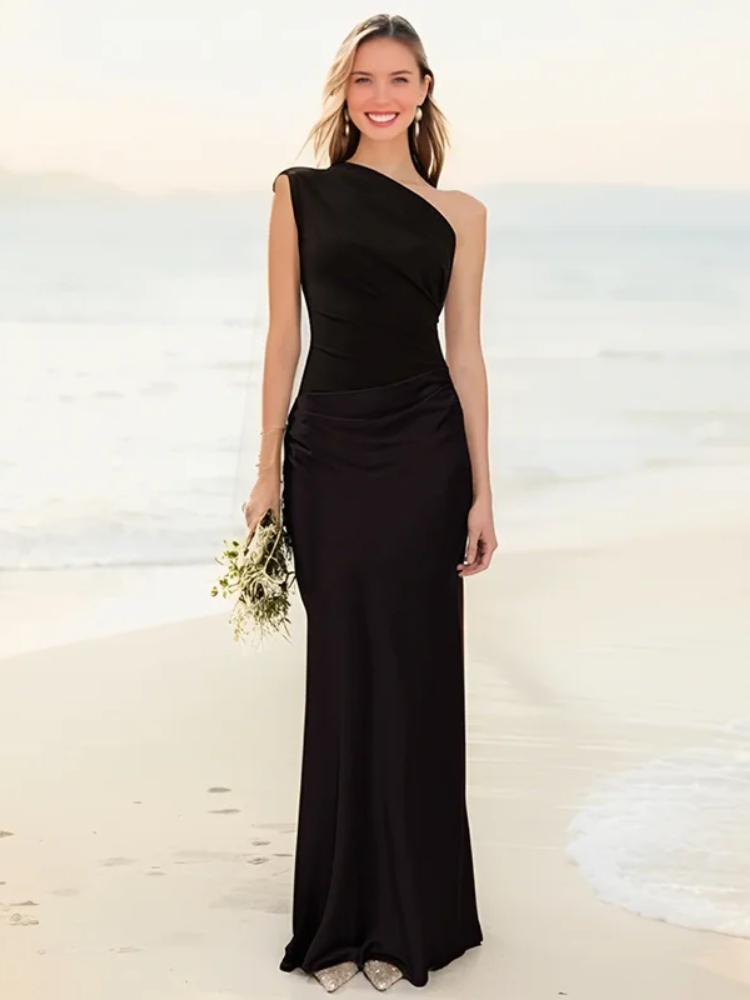 Agnieszka – Satin Maxi Dress with One Shoulder