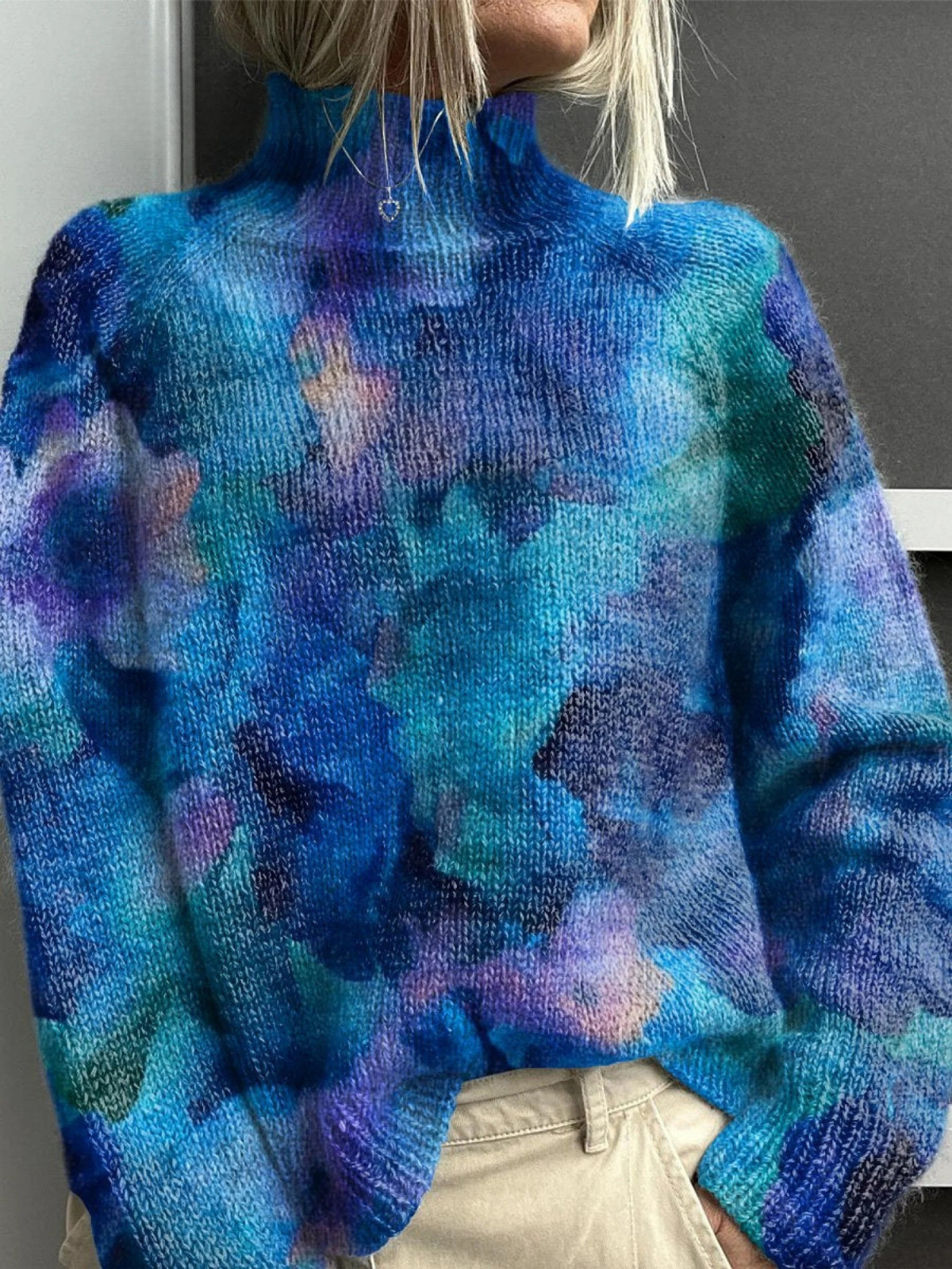 Cedar | Abstract water floral print turtleneck sweater