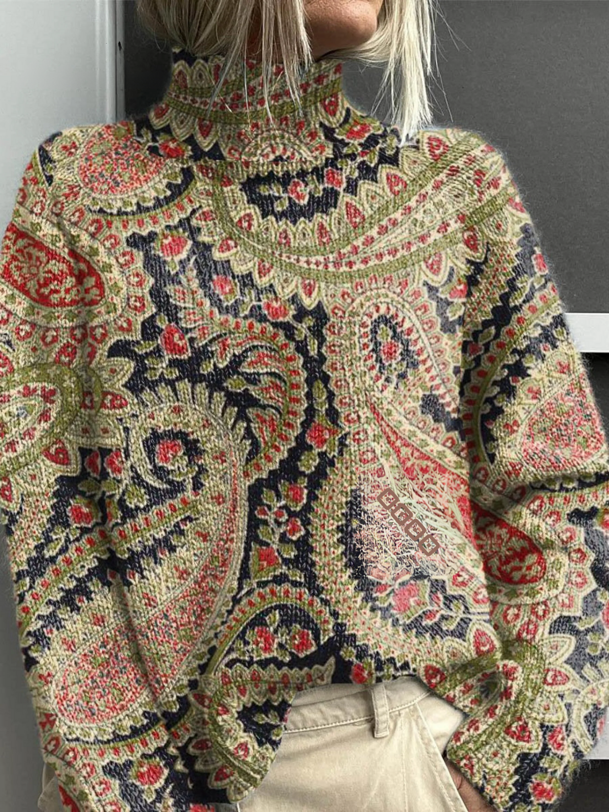Cedar | Vintage floral knit turtleneck sweater