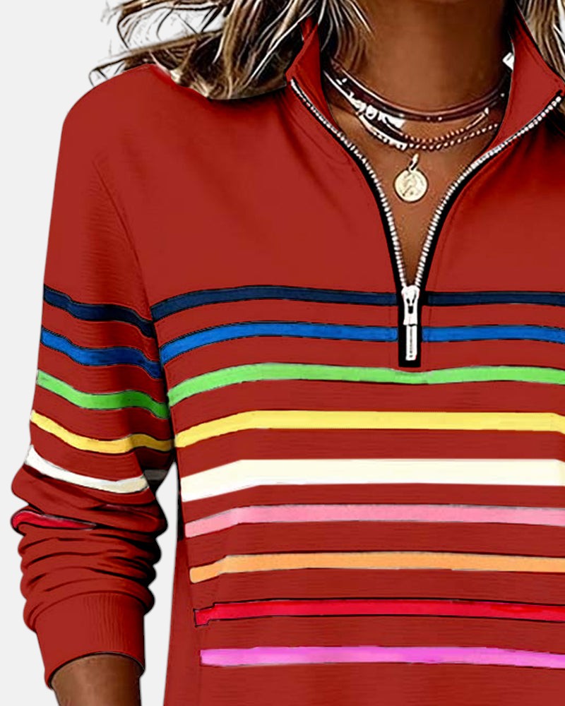Helena | Rainbow Striped Zip Sweatshirt