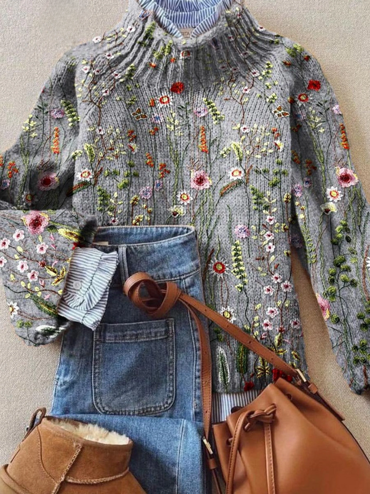 Cedar | Vintage floral print turtleneck sweater