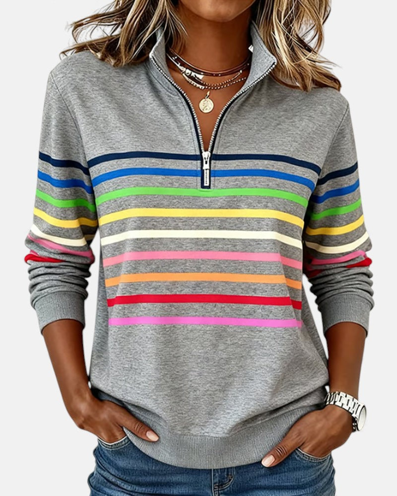 Helena | Rainbow Striped Zip Sweatshirt