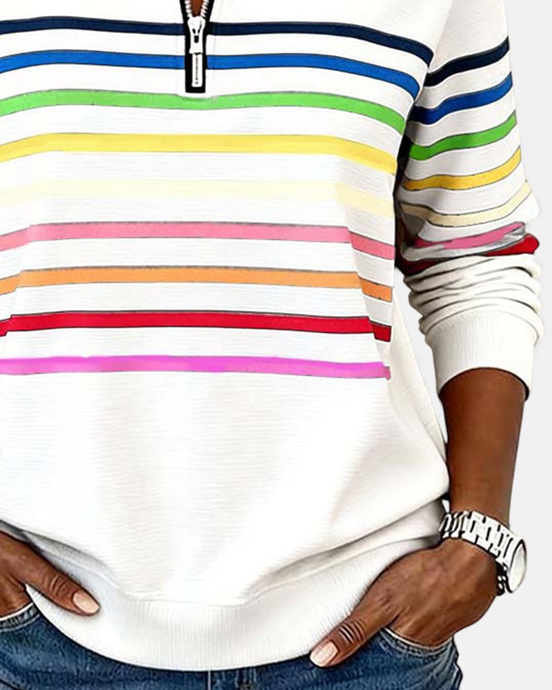 Helena | Rainbow Striped Zip Sweatshirt