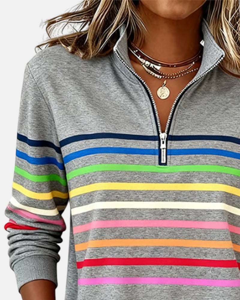 Helena | Rainbow Striped Zip Sweatshirt
