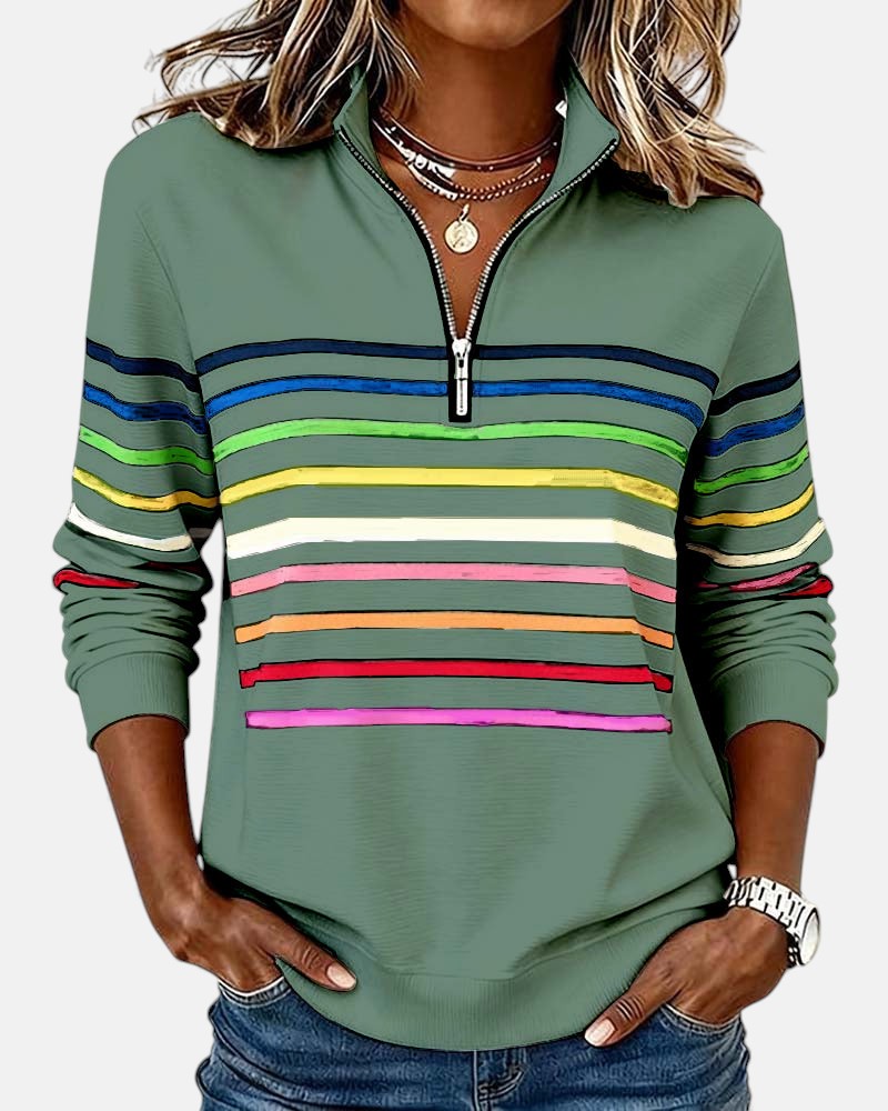 Helena | Rainbow Striped Zip Sweatshirt