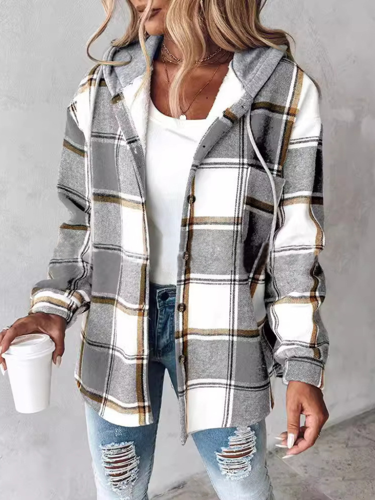 Women's Plaid Hooded Shacket