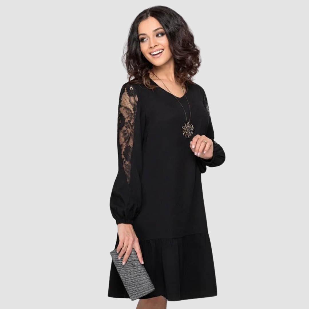 Celina – Midi Dress with Lace Sleeves