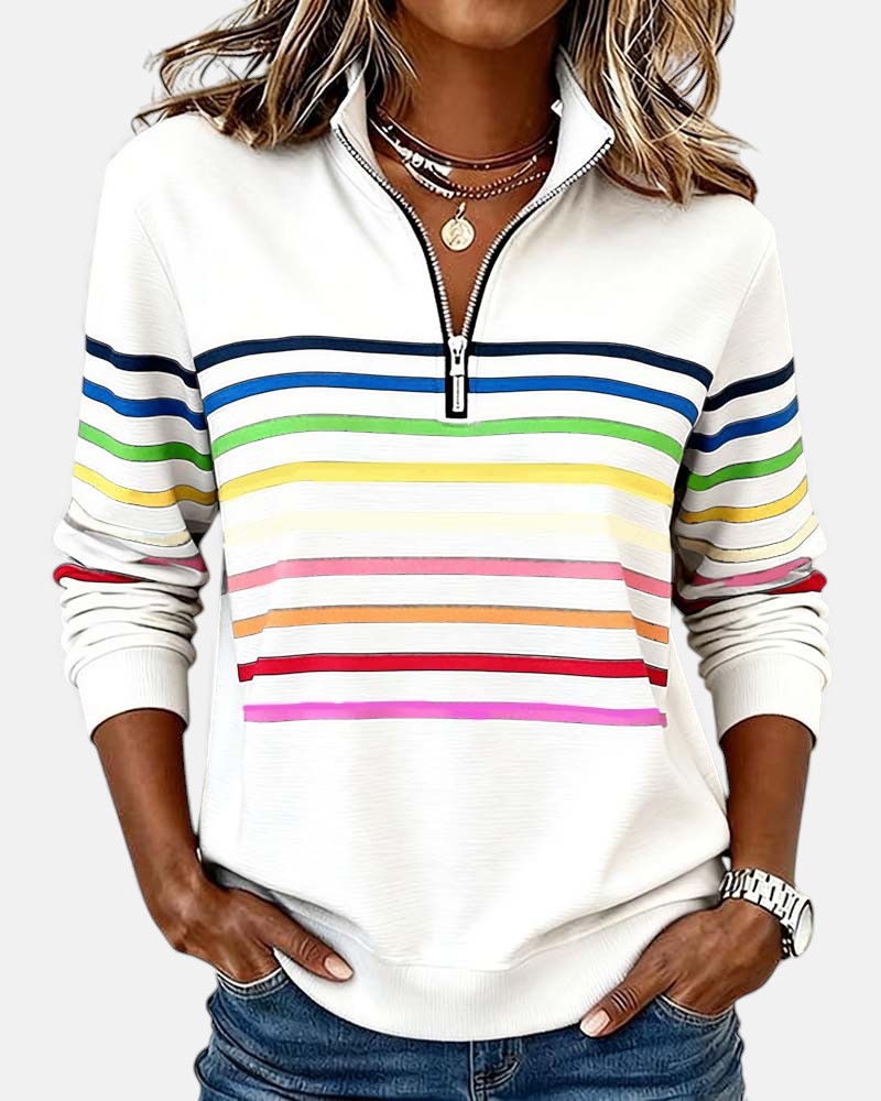 Helena | Rainbow Striped Zip Sweatshirt