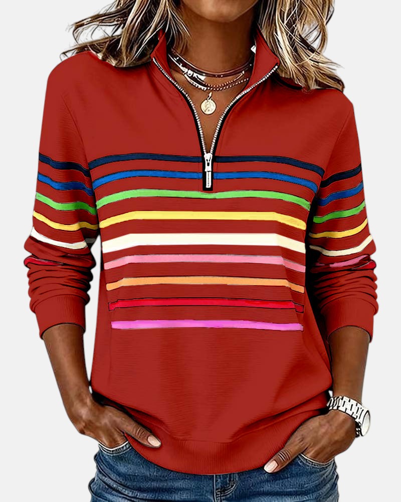 Helena | Rainbow Striped Zip Sweatshirt