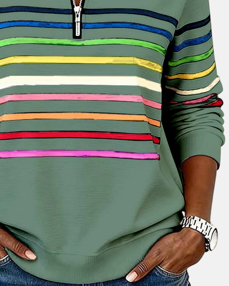 Helena | Rainbow Striped Zip Sweatshirt
