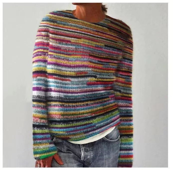 Lora | Vintage Rainbow Stripe Icelandic Knit Sweater