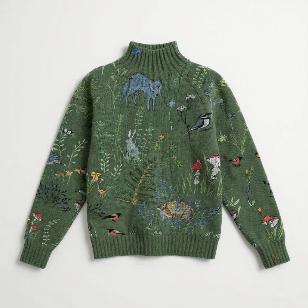 Cedar | Cozy Knitted Sweater with Forest-Inspired Print